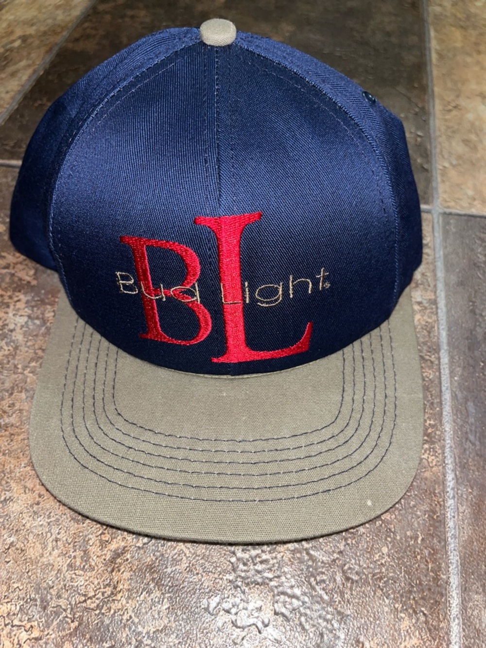 Vintage Bud Light Men's Two-Tone Navy & Olive Snapback Hat